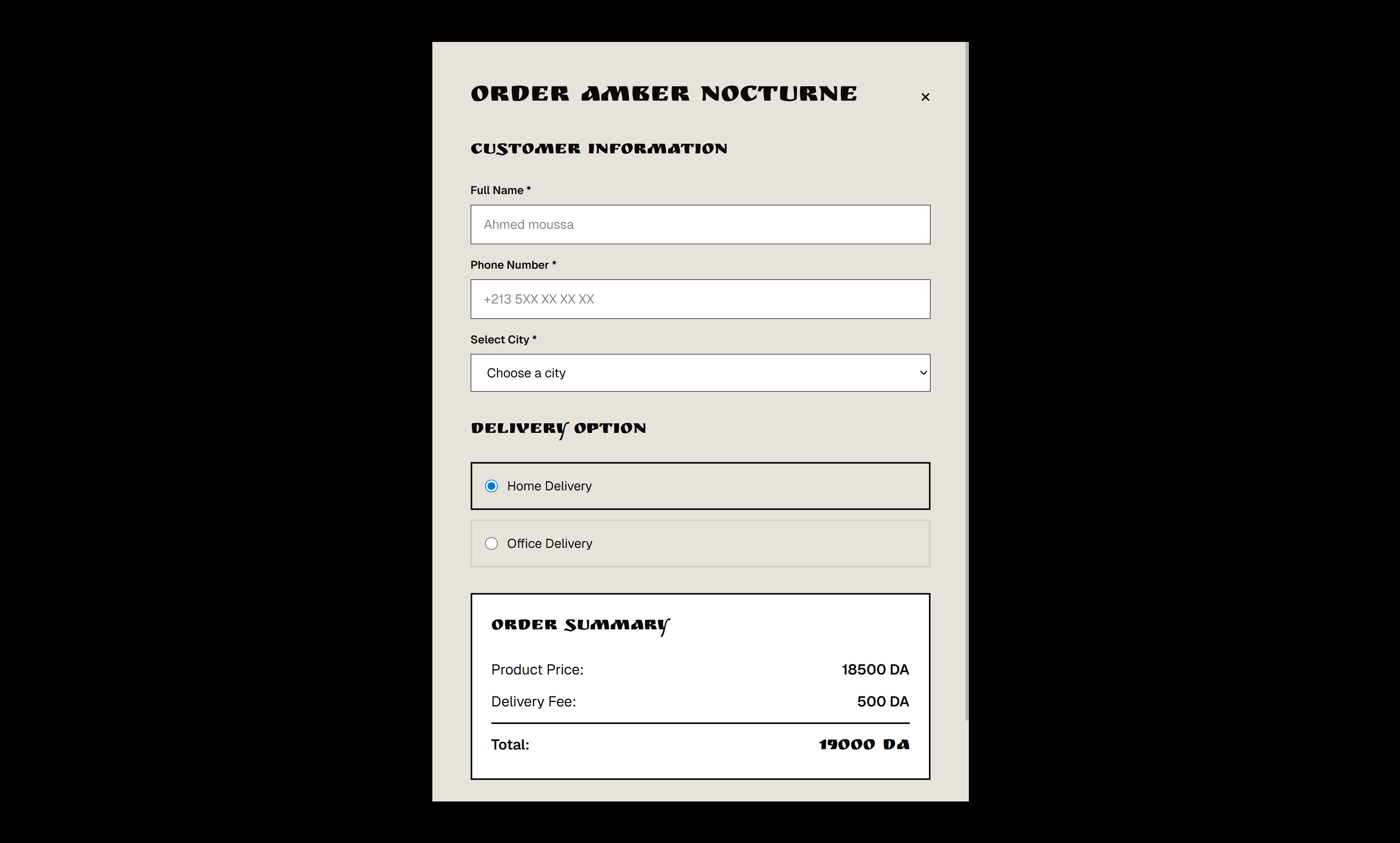 Order page
